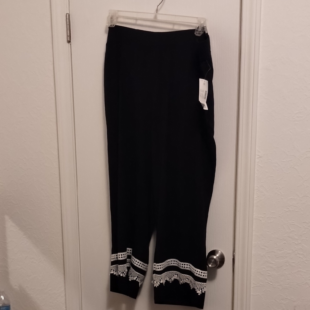 Catherines Black Capris with White Crochet Trim